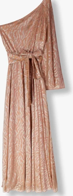 roze access maxi jurk shimmery one-shoulder animal print