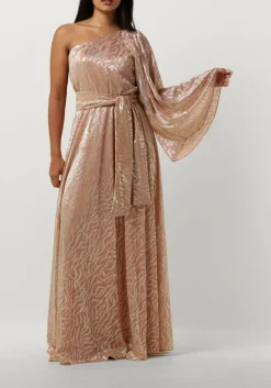 roze access maxi jurk shimmery one-shoulder animal print