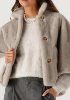 taupe alter ego faux fur jas lena