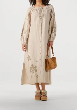 zand summum maxi jurk long dress linen heavy embroidery