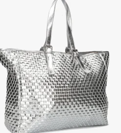 zilveren núnoo schoudertas maxi shopper braided recycled cool