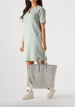 zilveren núnoo schoudertas maxi shopper braided recycled cool