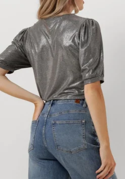 zilveren summum top rond neck top metallic coated jersey