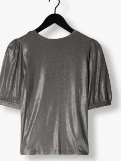 zilveren summum top rond neck top metallic coated jersey