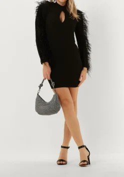 zwarte access mini jurk long sleeve mini dress with feat