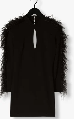 zwarte access mini jurk long sleeve mini dress with feat