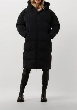 zwarte blonde08 gewatteerde jas lang doorgestikte jas