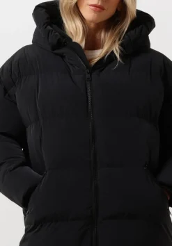 zwarte blonde08 gewatteerde jas lang doorgestikte jas