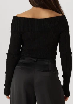 zwarte gestuz tops & t-shirts silvigz rib ls off shoulder