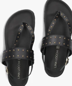 zwarte lina locchi sandalen led teenslip sandaal met studs