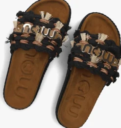 zwarte mou slippers monoband rope sandal fringes