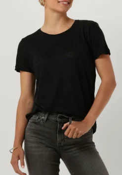 zwarte second female t-shirt peony o neck tee