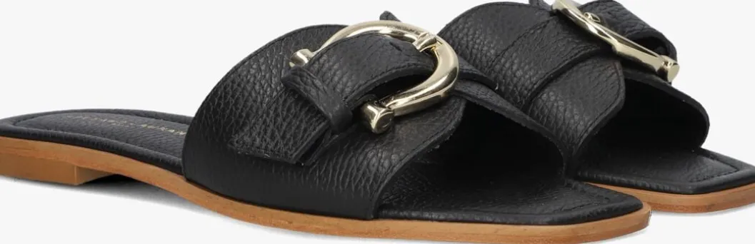 zwarte stefano lauran slippers led 1 band slipper met gesp