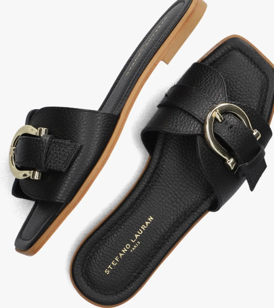 zwarte stefano lauran slippers led 1 band slipper met gesp