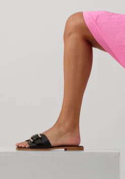 zwarte stefano lauran slippers led 1 band slipper met gesp