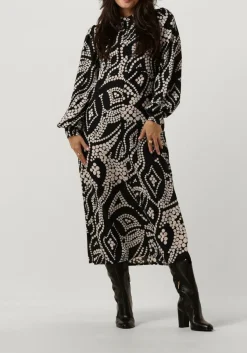 zwarte summum midi jurk dress irregular dots hammered