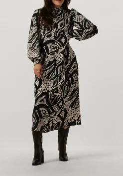 zwarte summum midi jurk dress irregular dots hammered