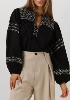 zwarte summum top top embroidered cotton poplin