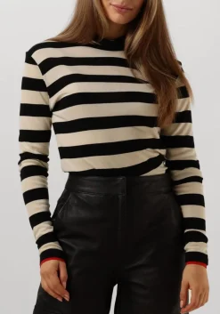 zwarte summum tops & t-shirts turtle neck top sheer jersey stripe
