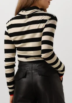 zwarte summum tops & t-shirts turtle neck top sheer jersey stripe