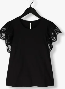 zwarte summum t-shirt jersey top tee with lace