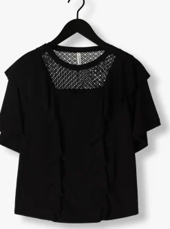 zwarte summum t-shirt short sleeve ruffle top crepe jersey