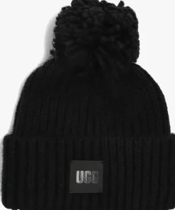 zwarte ugg muts chunky rib knit beanie w pom